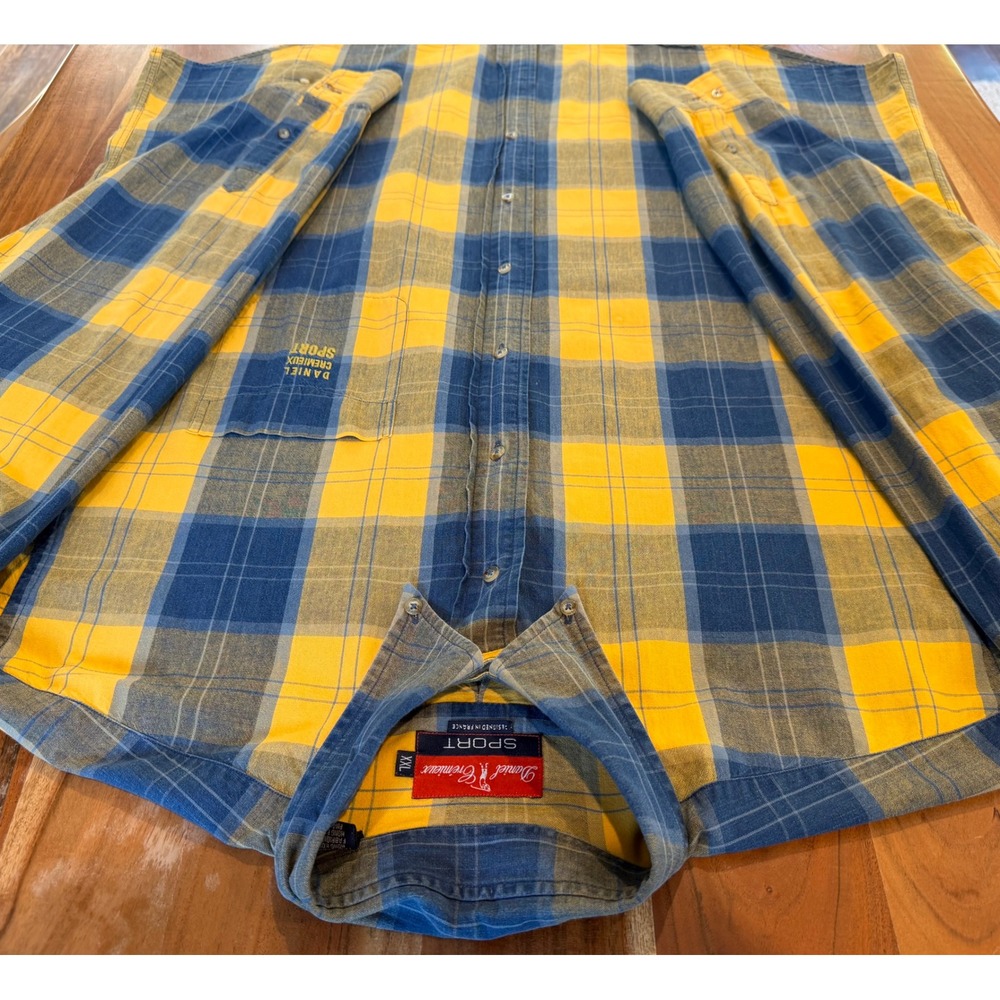 Daniel Cremieux Sport Mens XXL Plaid Button Down Shirt Yellow Blue Cotton L/S - Picture 6 of 8
